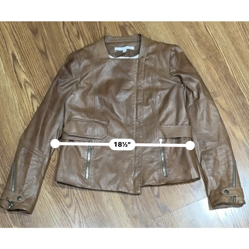 Veronica Beard Brown Leather Moto Jacket Biker Style Women’s Size XS - Picture 6 of 16